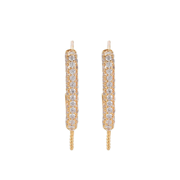 

PandaHall Brass Micro Pave Clear Cubic Zirconia Stud Earring Hooks, for Half Drilled Bead, Nickel Free, Real 18K Gold Plated, 22x3mm, 22...