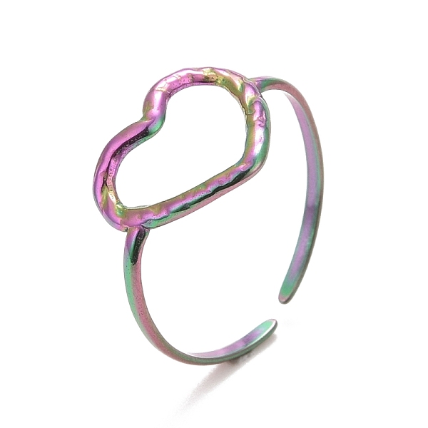 

PandaHall Ion Plating(IP) Rainbow Color 304 Stainless Steel Open Heart Cuff Ring for Women, US Size 7 3/4(17.9mm) 304 Stainless Steel