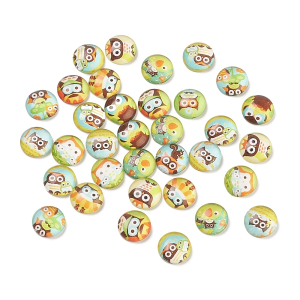 

PandaHall Cartoon Glass Cabochons, Half Round/Dome with Owl Pattern, Mixed Color, 12x4.5mm Glass Half Round Multicolor