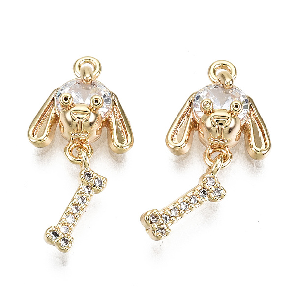 

PandaHall Brass Micro Pave Clear Cubic Zirconia Pendants, Nickel Free, Dog & Bone, Real 18K Gold Plated, 19x9.5x5mm, Hole: 1mm, Body...