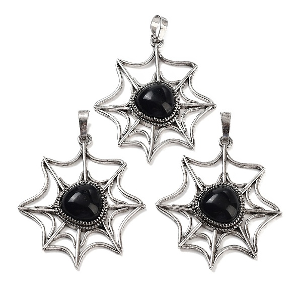 

PandaHall Natural Obsidian Spider Web Pendants, Rack Plating Antique Silver Plated Brass Halloween Net Charms, Cadmium Free & Lead Free...