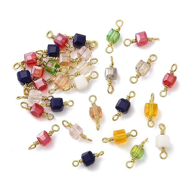 

PandaHall Faceted Glass Connector Charms, with Raw(Unplated) Brass Double Loops, Cube, Mixed Color, 13x4~4.5x4~4.5mm, Hole: 1.6mm Glass Cube..., Multicolor
