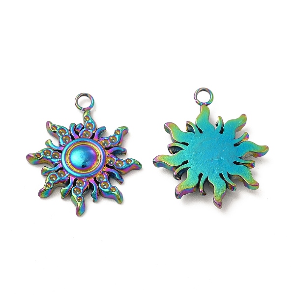 

PandaHall Ion Plating(IP) 304 Stainless Steel Pendants, Sun Charm, Rainbow Color, 19.5x17x2.5mm, Hole: 1.8mm 304 Stainless Steel Sun
