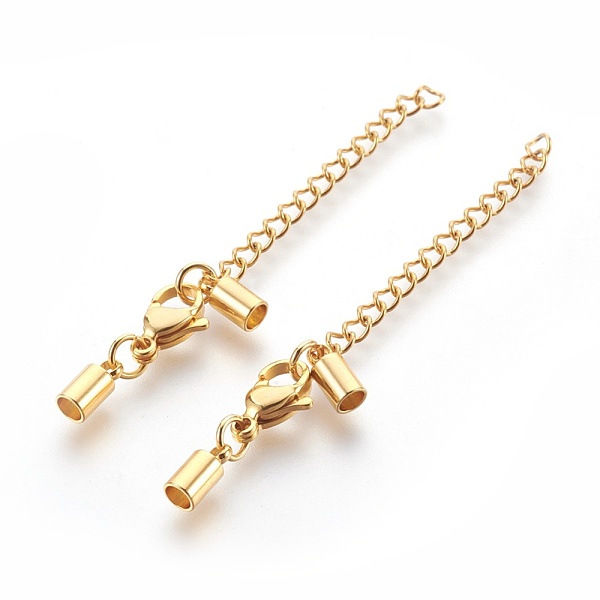 

PandaHall 304 Stainless Steel Chain Extender, Lobster Claw Clasps for Jewelry Making, Golden, 33mm, Hole: 3mm, Cord End: 8.5x4mm, Clasp...