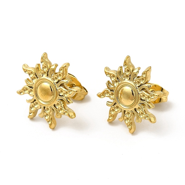 

PandaHall Ion Plating(IP) 304 Stainless Steel Sun Stud Earrings for Women, Real 18K Gold Plated, 17x17mm, Pin: 0.8mm 304 Stainless Steel Sun