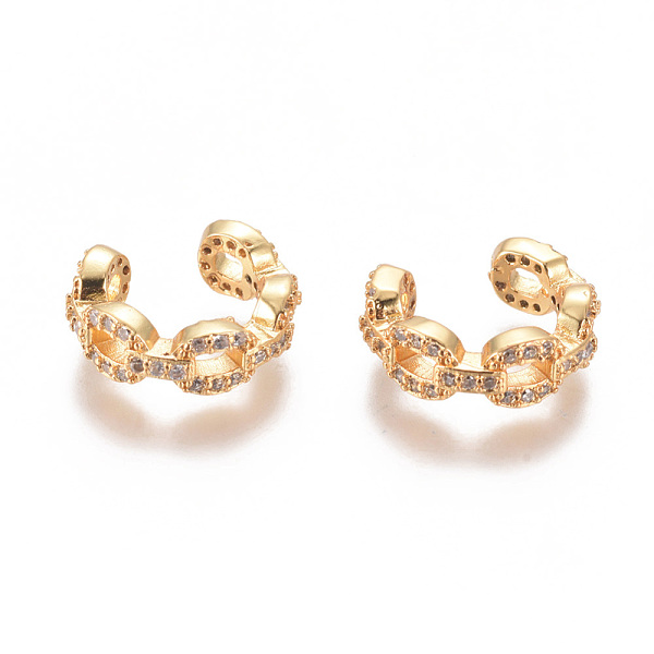 

PandaHall Golden Plated Brass Micro Pave Cubic Zirconia Cuff Earrings, Long-Lasting Plated, Clear, 14.5x5mm Cubic Zirconia Clear