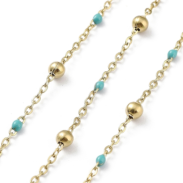 

PandaHall Ion Plating(IP) 304 Stainless Steel Cable Chain, with Enamel, Soldered, Turquoise, Beads: 3.5~3.6x3.5mm, Link: 5x2x2mm and..., Green