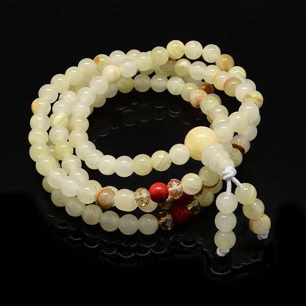 

PandaHall 4-Loop Wrap Buddha Meditation Yellow Jade Beaded Bracelets, Buddhist Necklaces, Champagne Yellow, 720x6mm, 108pcs/strand, about...