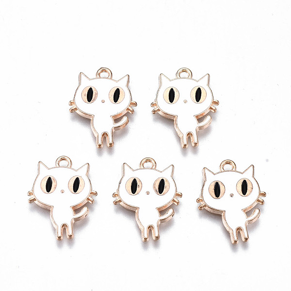 

PandaHall Alloy Enamel Pendants, Halloween, Cadmium Free & Lead Free, Cat, Light Gold, White, 19x14.5x1.5mm, Hole: 1.8mm Alloy+Enamel Cat...