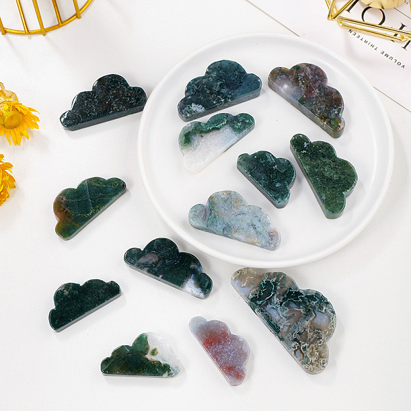 

PandaHall Natural Moss Agate Display Decorations, for Home Office Desk, Cloud, 20~35x40~70mm Moss Agate Cloud
