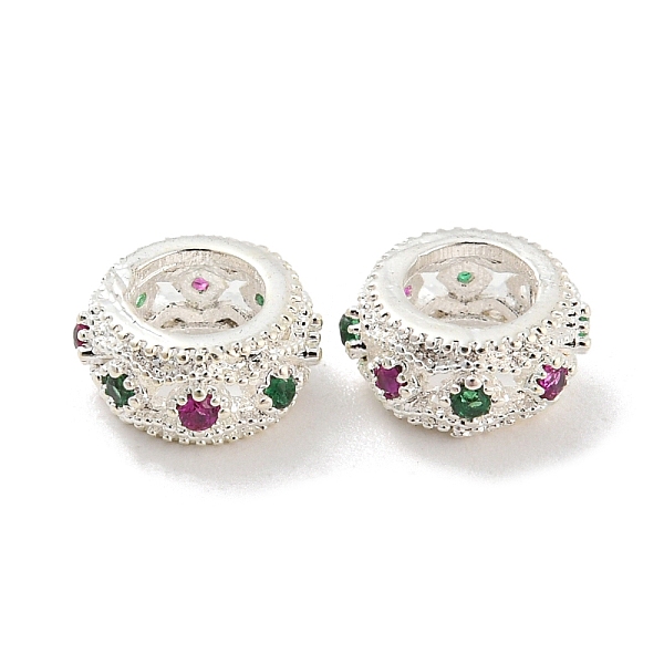 

PandaHall Rack Plating Brass Micro Pave Cubic Zirconia European Beads, Large Hole Beads, Flat Round, Lead Free & Cadmium Free, Silver...