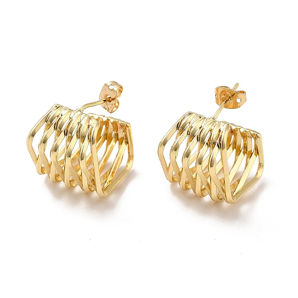 

PandaHall Brass Studs Earrings, Multi Diamond Shaped Stud Earring for Women, Real 18K Gold Plated, 20x16x17mm, Pin: 0.8mm Brass Others