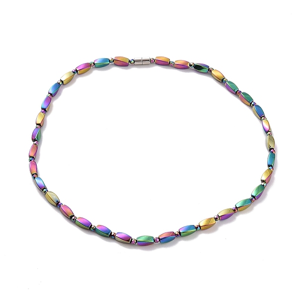 

PandaHall Synthetic Hematite Twist Rectangle & Round Beaded Necklace with Magnetic Clasp for Men Women, Rainbow Color, 20.39 inch(51.8cm)...