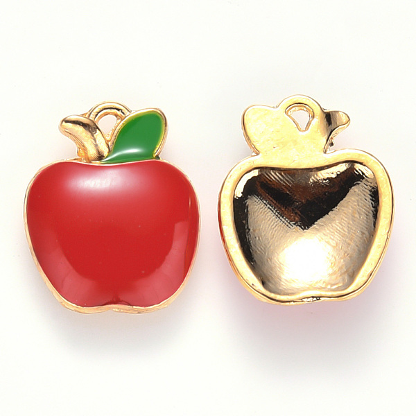 

PandaHall Alloy Enamel Charms, Apple, Light Gold, Red, 15x12x3mm, Hole: 0.9mm Alloy+Enamel Fruit Red