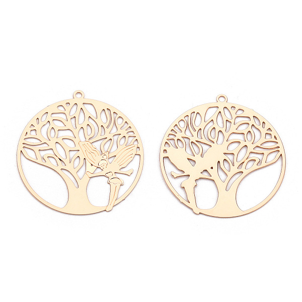 

PandaHall Rack Plating Brass Filigree Pendants, Long-Lasting Plated, Flat Round with Tree of Life & Angel, Nickel Free, Light Gold...