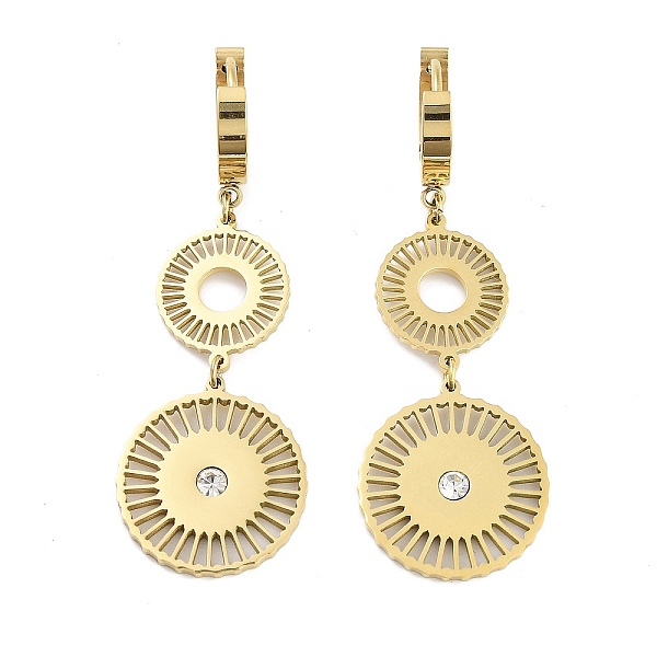 

PandaHall Flat Round 304 Stainless Steel Dangle Earrings, Rhinestone Hoop Earrings for Women, Real 18K Gold Plated, 54.5x18mm 304 Stainless..., Clear