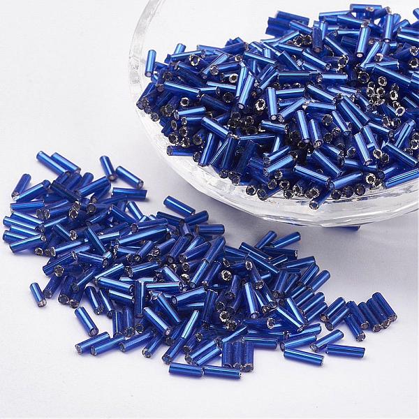 

PandaHall Glass Bugle Beads, Silver Lined, Royal Blue, 12x2mm, Hole: 0.5mm, about 5000pcs/bag Glass Blue
