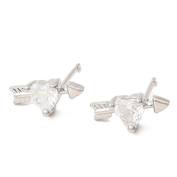 

PandaHall Heart with Arrow Platinum Brass Stud Earrings, with Clear Cubic Zirconia, Long-Lasting Plated, Lead Free & Cadmium Free, Clear...