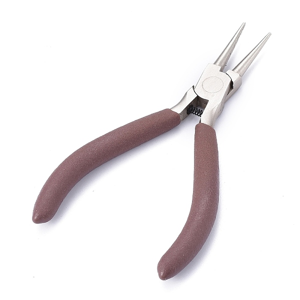 

PandaHall 50# Carbon Steel Jewelry Pliers, Round Nose Pliers, Ferronickel, with Plastic Handle, Coconut Brown, 12.6x4.6x0.9cm Carbon Steel