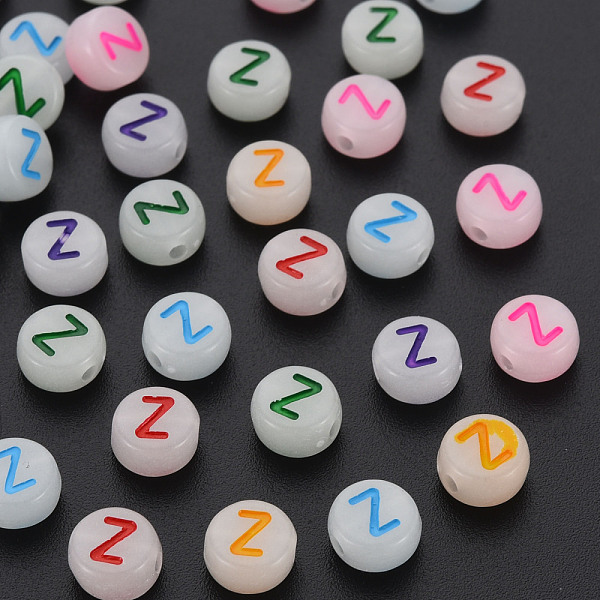 

PandaHall Acrylic Beads, Glow in the Dark, with Enamel and Luminous, Horizontal Hole, Flat Round with Alphabet, Letter.Z, 6.5x7x4mm, Hole..., Multicolor