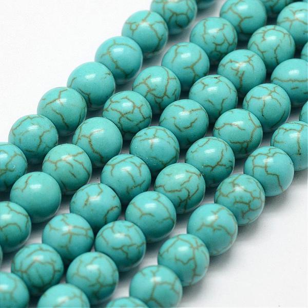 

PandaHall Synthetic Howlite Bead Strand, Dyed, Round, Dark Cyan, 8x7mm, Hole: 1mm, about 51pcs/strand, about 15 inch Howlite Round Cyan