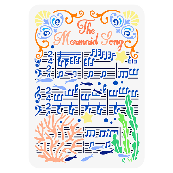 

PandaHall FINGERINSPIRE The Mermaid Song Painting Large Stencil 8.3x11.7" PET Song of The Ocean Spraying Big Stencil Musical Score with Star...