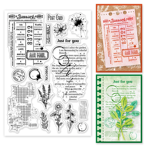 

PandaHall GLOBLELAND Vintage Plants Stains Background Clear Stamp Text Words Clear Rubber Stamps Silicone Stamps for DIY Scrapbooking Photo...