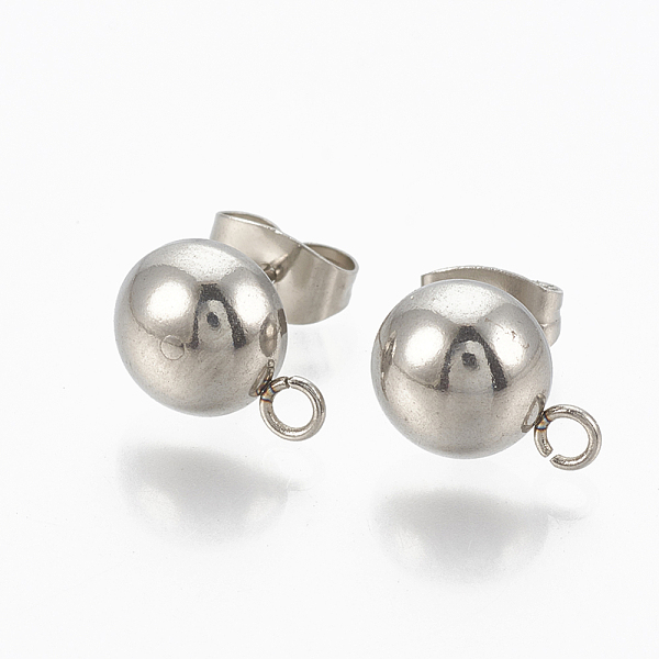 

PandaHall 201 Stainless Steel Stud Earring Findings, with Loop and 304 Stainless Steel Pins, Dome/Half Round, Stainless Steel Color, 11x8mm...