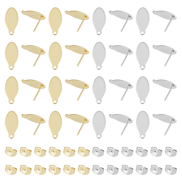 

PandaHall Unicraftale 80Pcs 2 Color 304 Stainless Steel Oval Stud Earring Findings, with Horizontal Loops & Ear Nuts, Golden & Stainless...