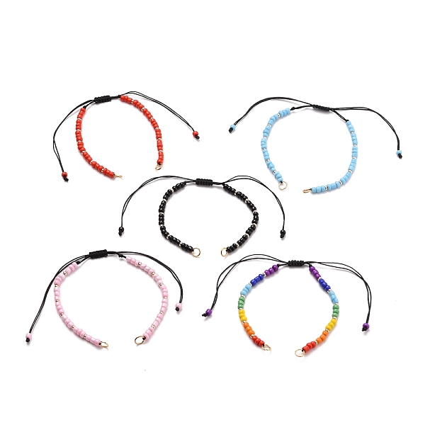 PandaHall Adjustable Braided Nylon Thread Bracelet Making, with Glass Seed Beads and 304 Stainless Steel Jump Rings, Mixed Color