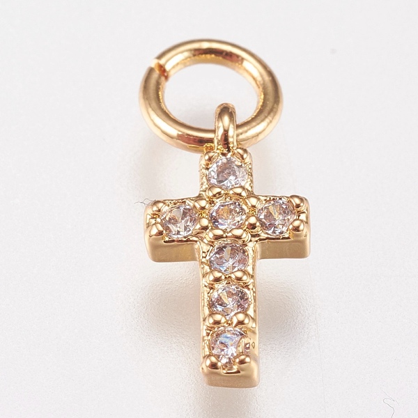 

PandaHall Brass Micro Pave Cubic Zirconia Tiny Cross Charms, Golden, 9x5x1.5mm, Hole: 2mm Brass+Cubic Zirconia Cross Clear