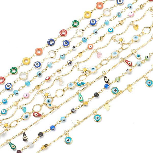 

PandaHall Golden Plated Brass Beaded Chains, with Enamel, Unwelded, Mixed Shapes, Mixed Color, Link: 12.5~14x2~4x0.5~4mm, Charm..., Multicolor