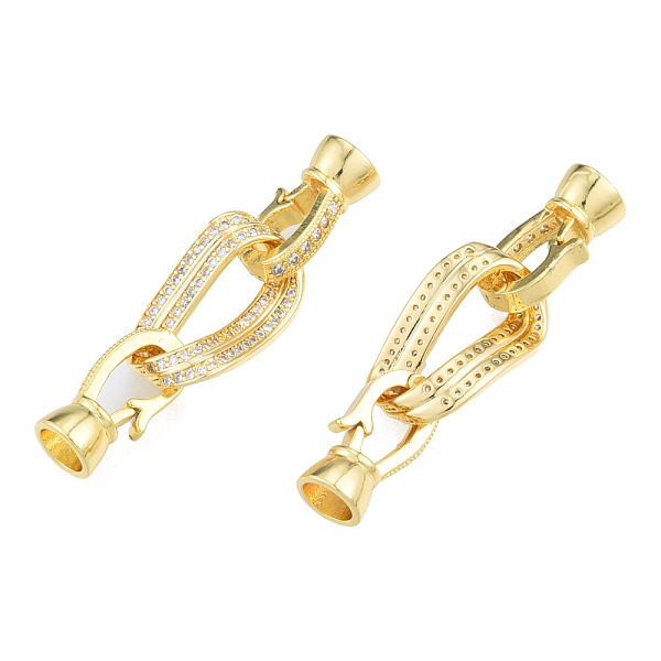 

PandaHall Brass Micro Pave Clear Cubic Zirconia Fold Over Clasps, Nickel Free, Twist Oval, Real 18K Gold Plated, Oval: 19x12x5mm, Clasp...