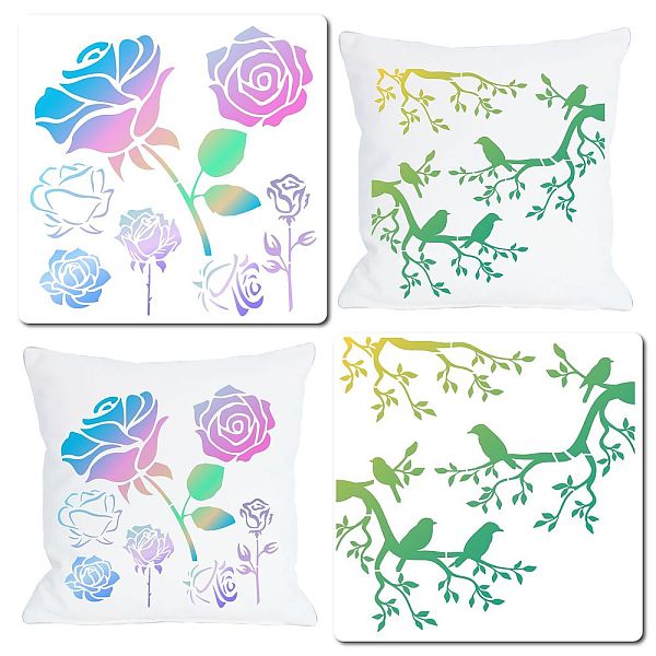 

PandaHall GORGECRAFT 2 Styles Large 11.8x11.8 Inch Painting Templates Bird on Tree Stencil Rose Flower Templates Reusable Sign Home DIY Arts...