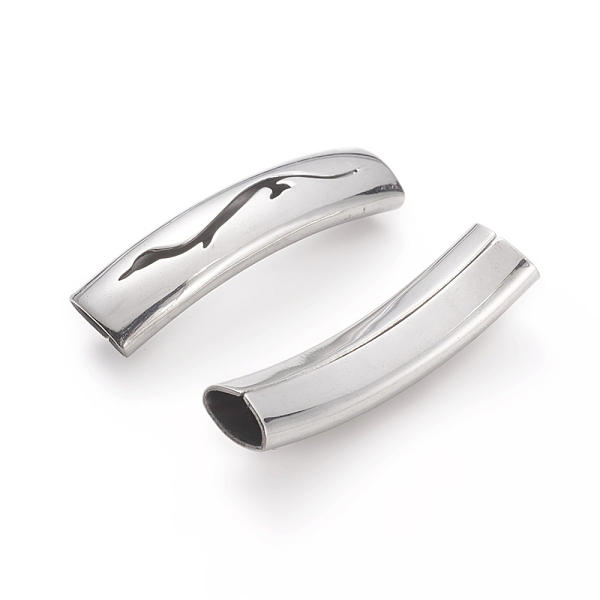

PandaHall 201 Stainless Steel Curved Tube Beads, Curved Tube Noodle Beads, Tube with Gecko, Stainless Steel Color, 36x10x8mm, Hole: 8x4mm...