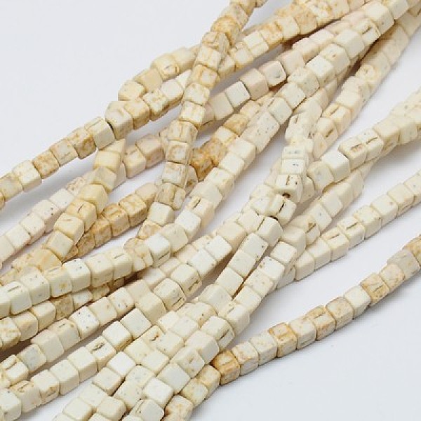 

PandaHall Synthetic Turquoise Beads Strands, Dyed, Cube, Creamy White, 4x4x4mm, Hole: 1mm, about 95pcs/strand, 15.75 inch Synthetic...