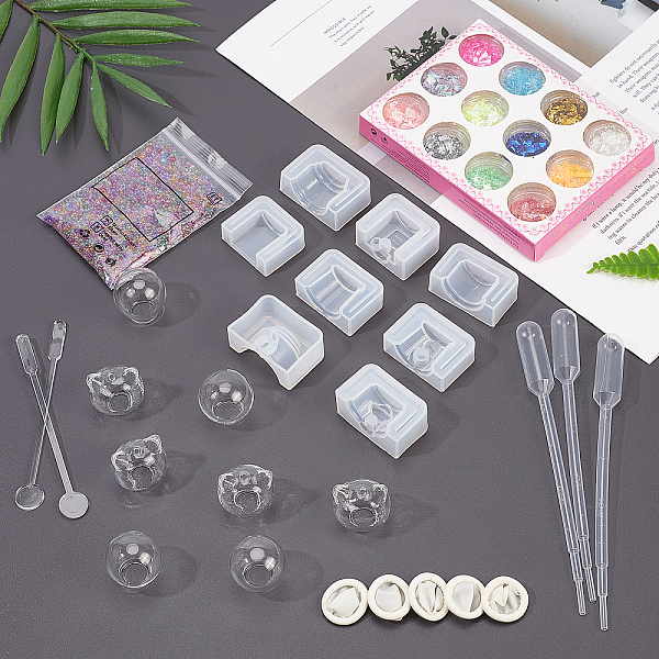

PandaHall Olycraft DIY Epoxy Resin Crafts, Including Silicone Molds, Glass Beads, Disposable Latex Finger Cots, Plastic Stirring Rods..., Multicolor