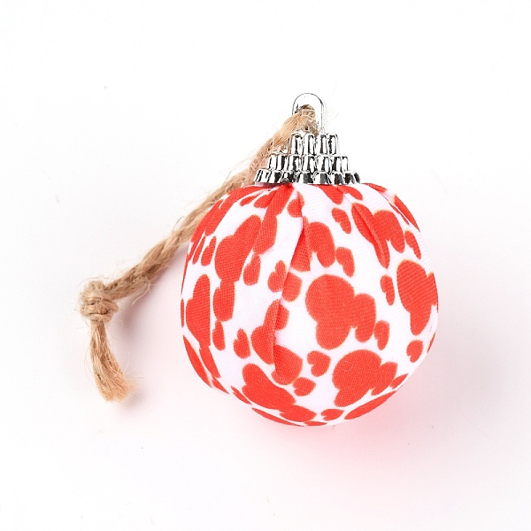 

PandaHall Foam Ball, with Plastic and Cloth Findings, Christmas Tree Decorations, with Hemp Rope, Round, Heart Pattern, 133mm Foam Round Red
