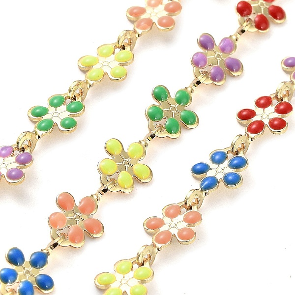 

PandaHall Brass with Colorful Enamel Flower Link Chains, with Spool, Unwelded, Real 18K Gold Plated, 9.5x5.5x1mm, about 16.40 Feet(5m)/Roll...