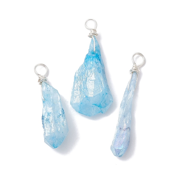 

PandaHall Electroplated Natural Quartz Crystal Dyed Pendants, Teardrop Charms with Silver Color Plated Copper Wire Loops, Light Sky Blue...