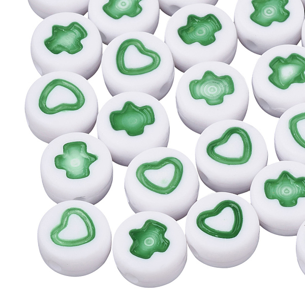 

PandaHall White Craft Acrylic Beads, Flat Round with Green Heart & Leaf Pattern, 7x3.5mm, Hole: 1.2mm, about 1480pcs/200g Acrylic Flat Round...