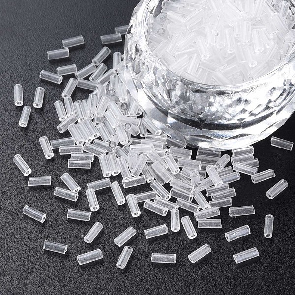 

PandaHall Transparent Glass Bugle Beads, Round Hole, Clear, 3~8x2mm, Hole: 0.7mm, about 450g/pound Glass Clear