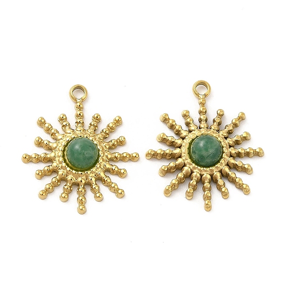 

PandaHall Natural African Jade Pendants, Sun Charms, with Vacuum Plating Real 18K Gold Plated 201 Stainless Steel Findings, 18x15x3.5mm...