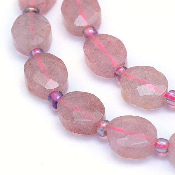 

PandaHall Natural Strawberry Quartz Beads Strands, Faceted, Oval, 10~10.5x8~9x4~4.5mm, Hole: 1mm, about 33pcs/strand, 15.55 inch(39.5cm)...