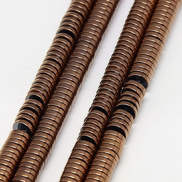 

PandaHall Electroplate Non-magnetic Synthetic Hematite Beads Strands, Heishi Beads, Flat Round/Disc, Grade A, Copper Plated, 3x1mm, Hole...