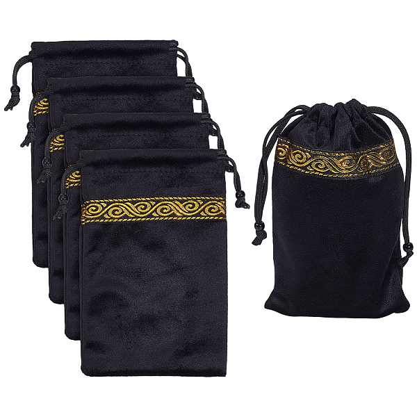 Rectangle Velvet Drawstring Bags, Gift Packaging Tarot Card Storage Pouches, Black, 18.5x11cm