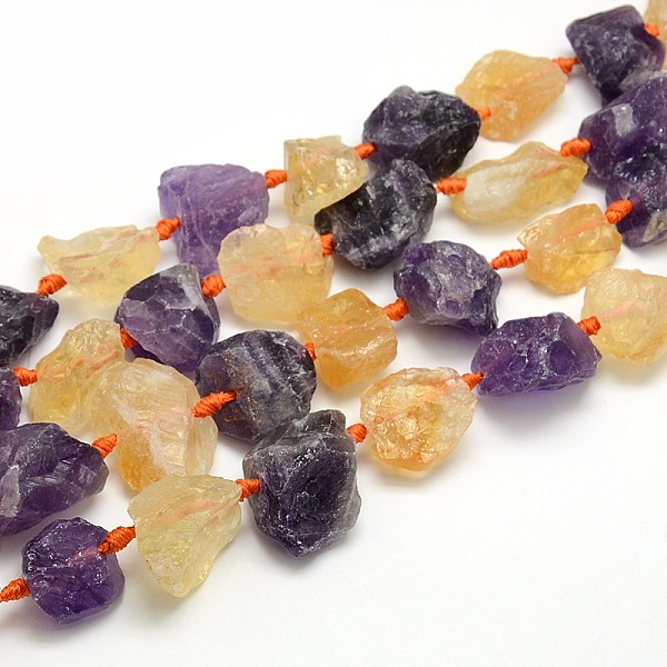 

PandaHall Raw Rough Natural Amethyst and Citrine Nuggets Bead Strands, 12~27x17~23x11~14mm, Hole: 3mm, about 18pcs/strand, 16.53 inch Mixed...