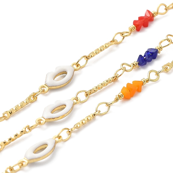 

PandaHall Handmade Brass Enamel Lip Link Chains, Glass Beaded Chains, Real 18K Gold Plated, Soldered, with Spool, Cadmium Free & Lead Free..., Multicolor