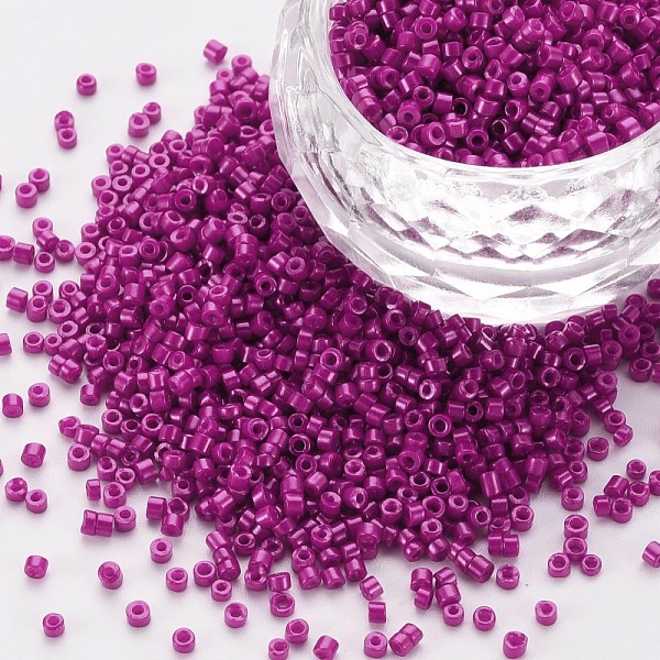 

PandaHall Glass Cylinder Beads, Seed Beads, Baking Paint, Round Hole, Medium Violet Red, 1.5~2x1~2mm, Hole: 0.8mm, about 45000pcs/bag, about...