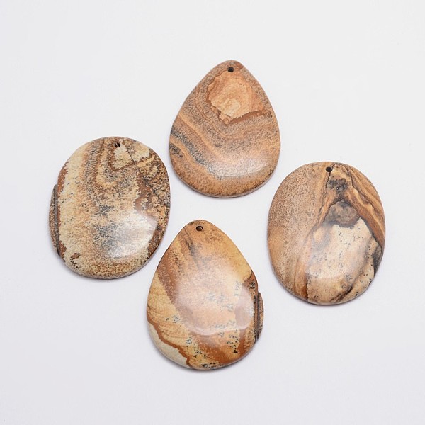 

PandaHall Mixed Shape Natural Picture Jasper Big Pendants, 50~52x38~40x6mm, Hole: 1.5mm Picture Jasper Mixed Shapes